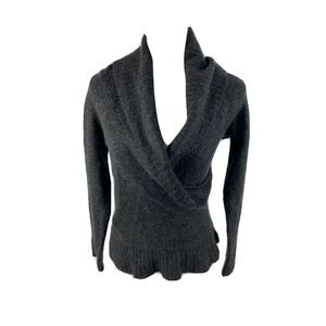 Mason M (Fits S) Wrap Shawl Collar Long Sleeve Pullover Sweater Gray Knit Alpaca